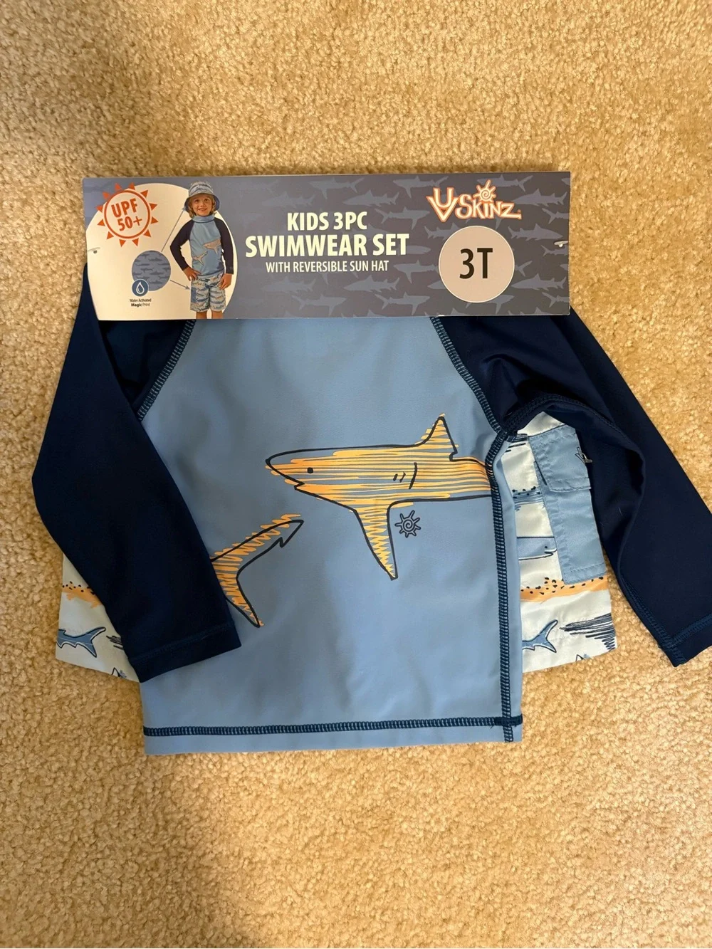 Kids 3pc Blue Shark Swimwear Set - 3T